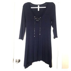 Navy T-shirt Dress w/ Chain Adornment